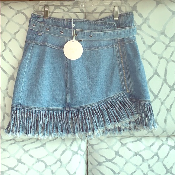 Honey Punch Dresses & Skirts - Coachella/Stagecoach denim fringe skirt